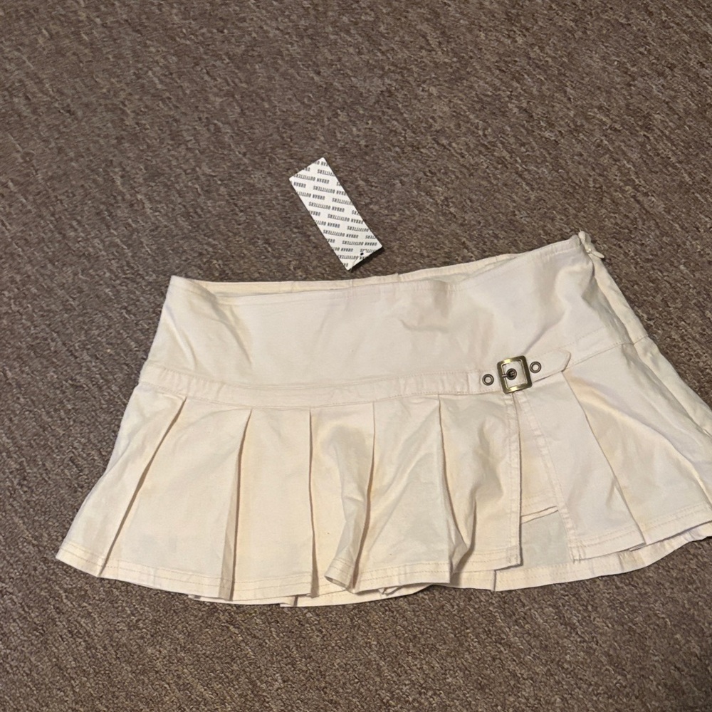 BDG Cream Skater Skirt with Buckle Detail